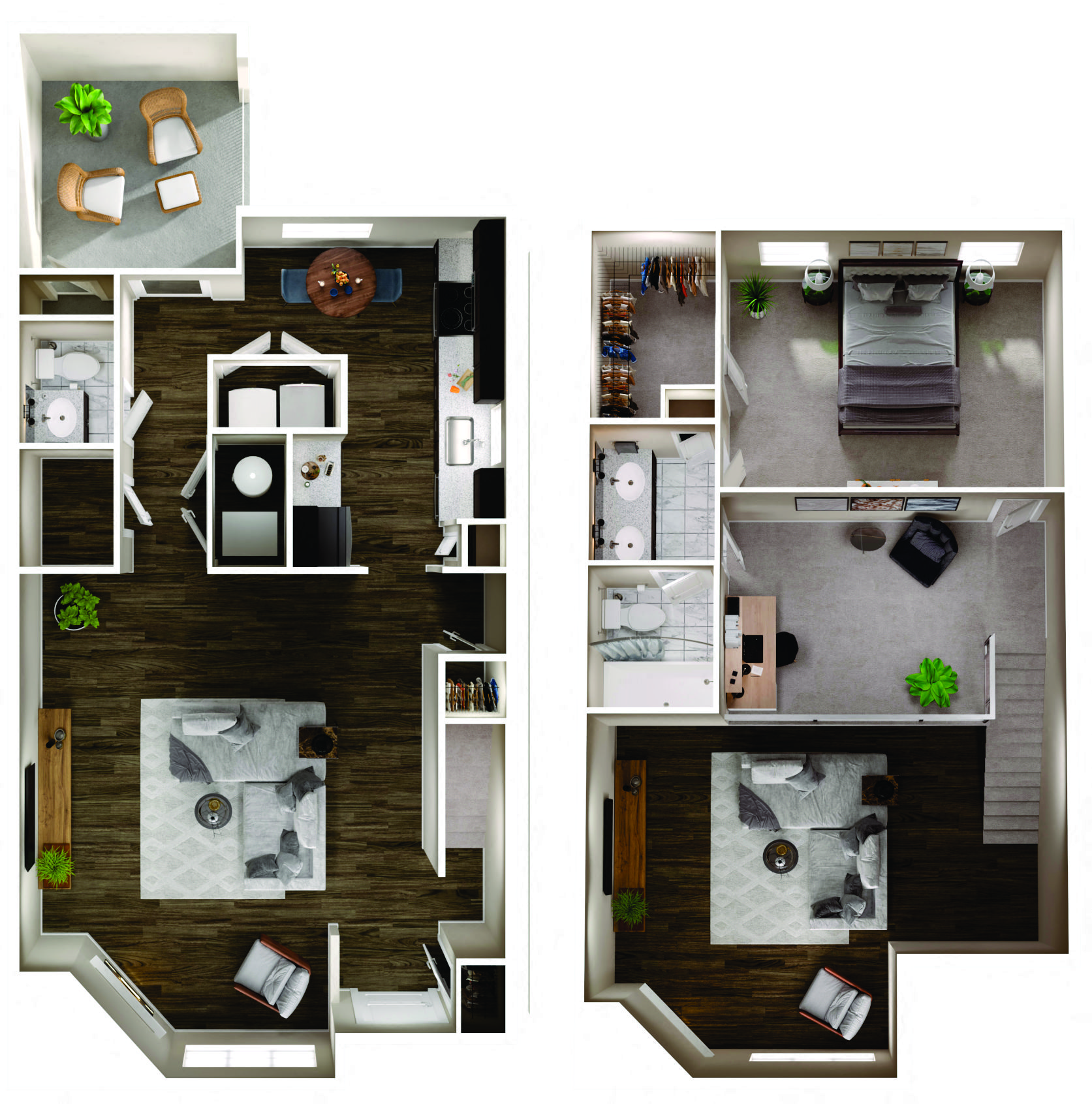 Floor plan for 1 bed, 1.5 baths, 1208 sqft